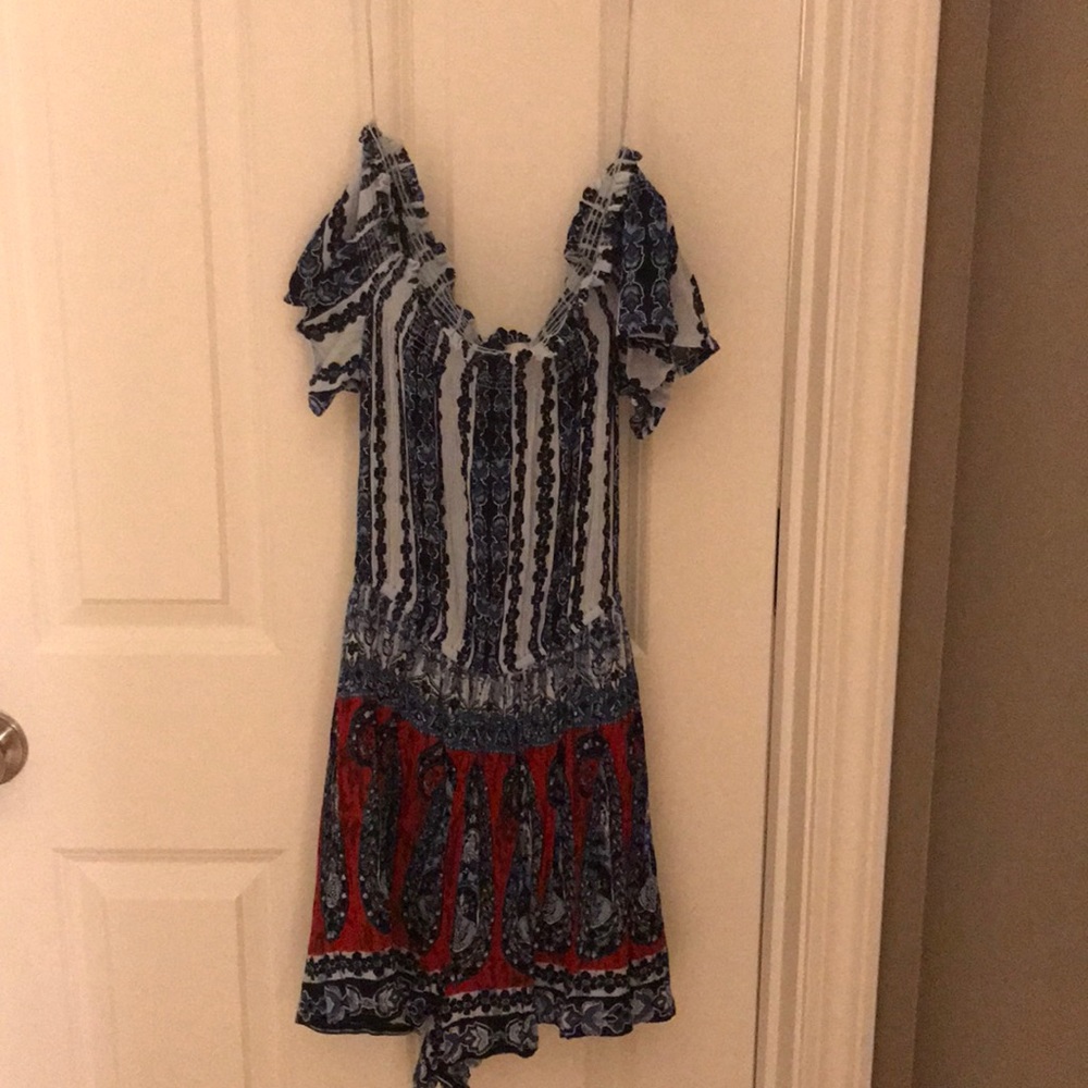 Francesca’s Blue Rain Off Shoulder Romper